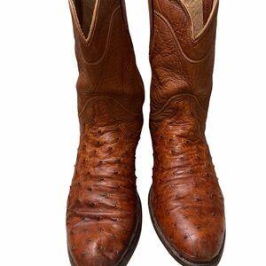 Tecovas Brown Ostrich-Textured Western Boots, pre-owned, SZ10